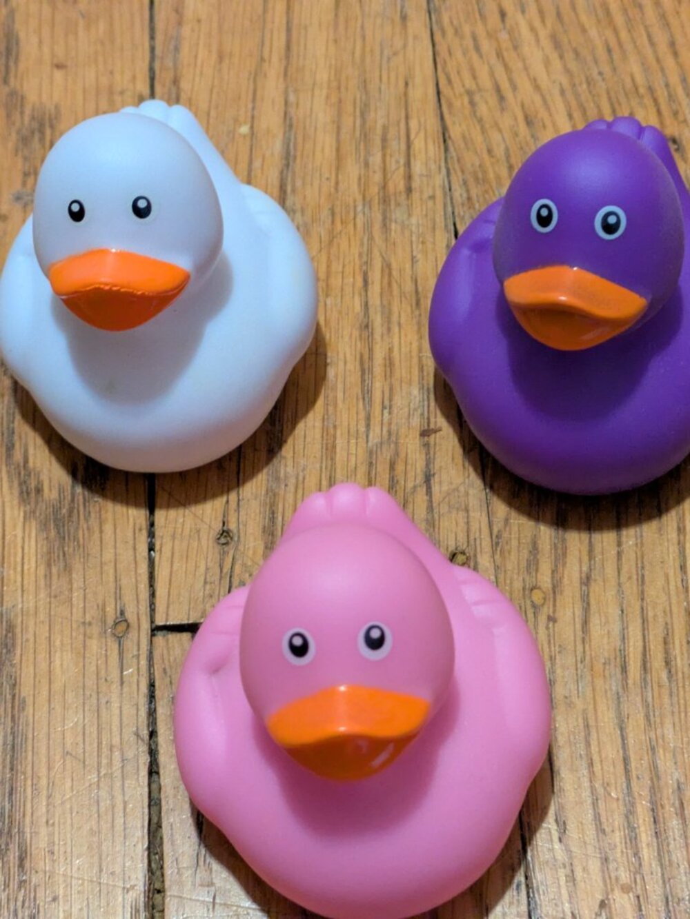 Rubber Duckies Lot Of 3 White, Purple, Pink